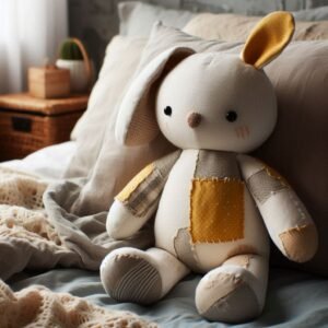 Peluche rafistolée : une peluche de lapin réparée
