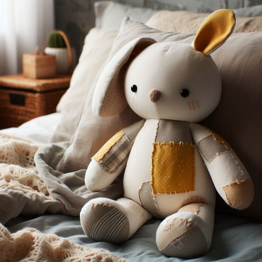 Peluche rafistolée : une peluche de lapin réparée