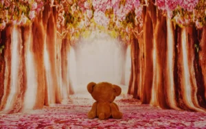 une peluche ours dans la foret
