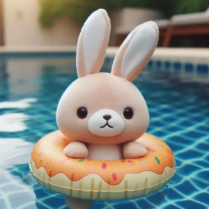 peluche waterproof, une peluche de lapin dans l'eau