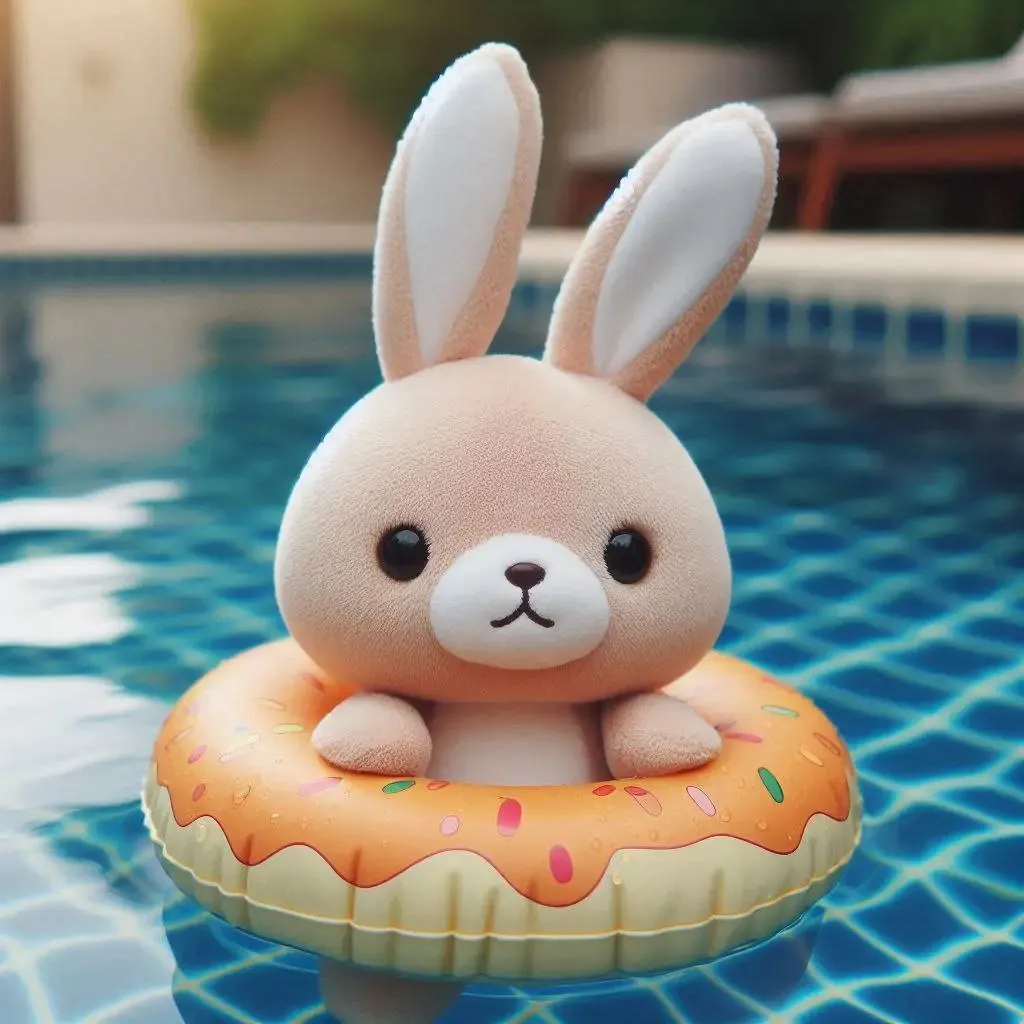 peluche waterproof, une peluche de lapin dans l'eau